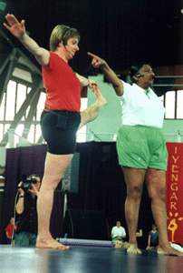 Judith being instructed by Geeta Iyengar